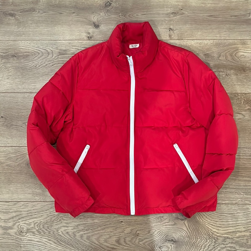 John Galt red puffer jacket